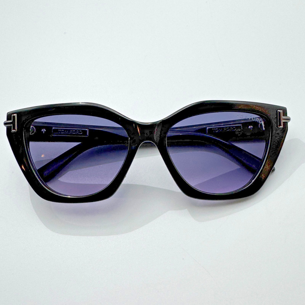 Tom Ford Sunglasses Icon TI0024 Black Butterfly Frame Blue Lens 55-17-140 New